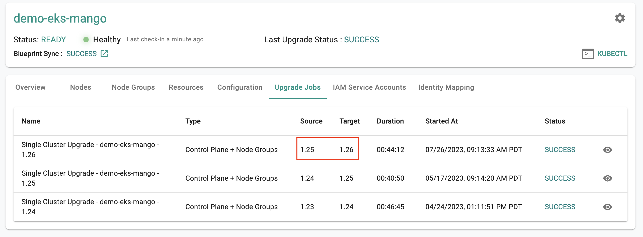 EKS v1.26 Upgrade History