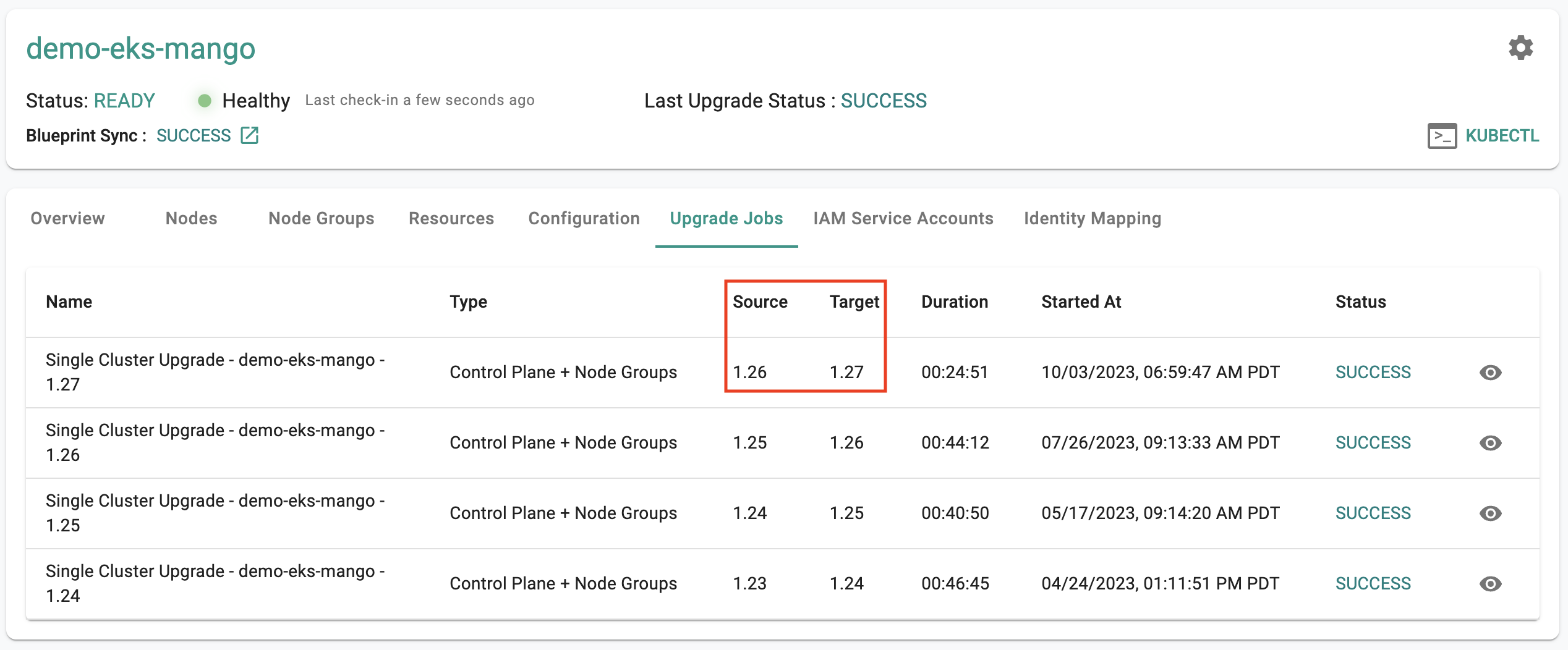 EKS v1.27 Upgrade History