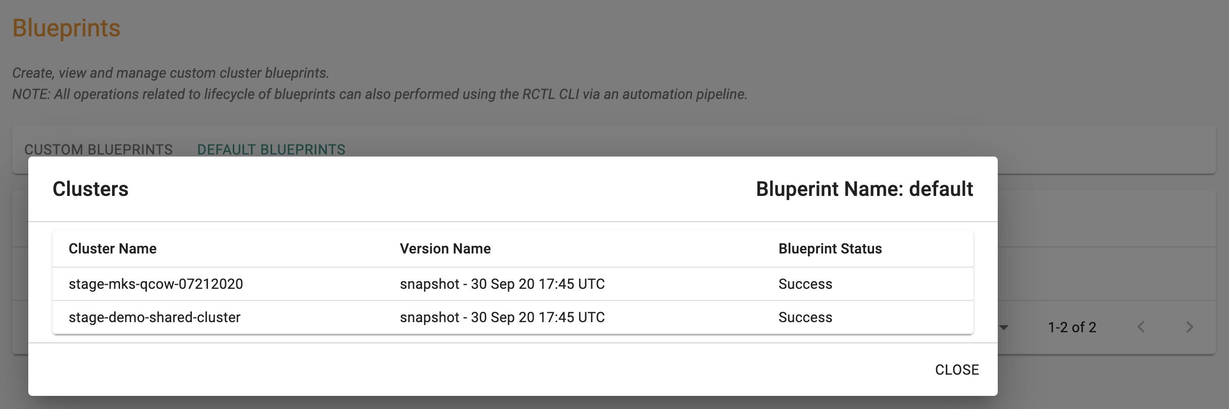 Clusters with Default Blueprint