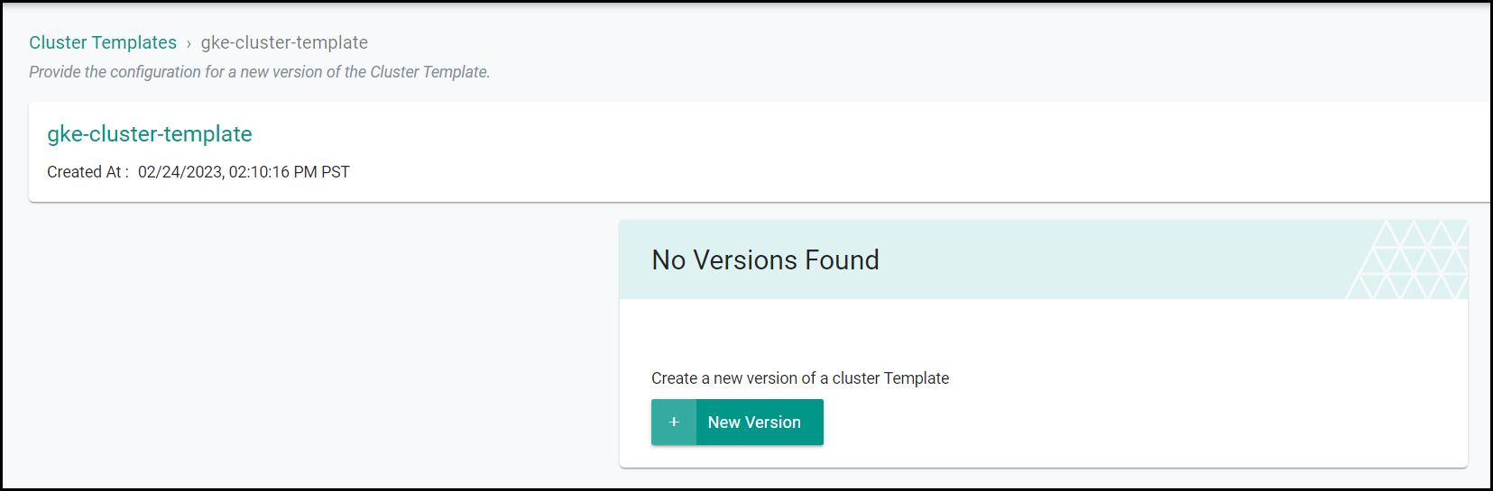 Cluster Template No Versions