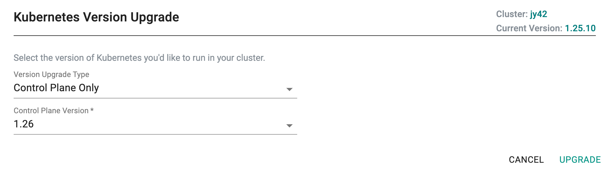 Select Upgrade Cluster