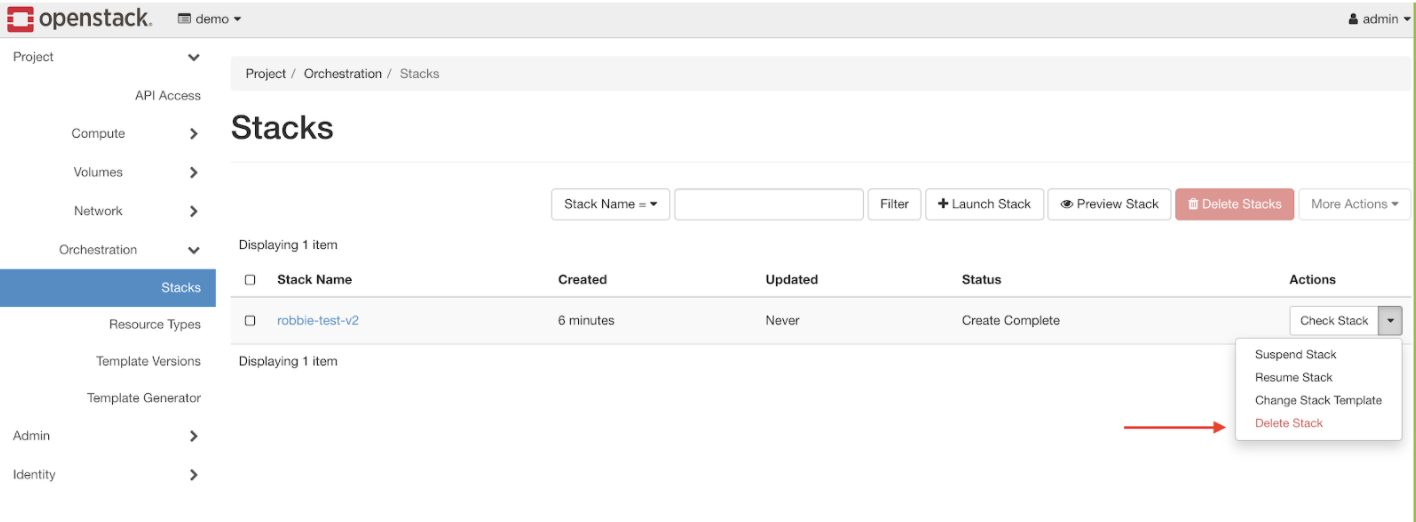 Delete Stack in OpenStack