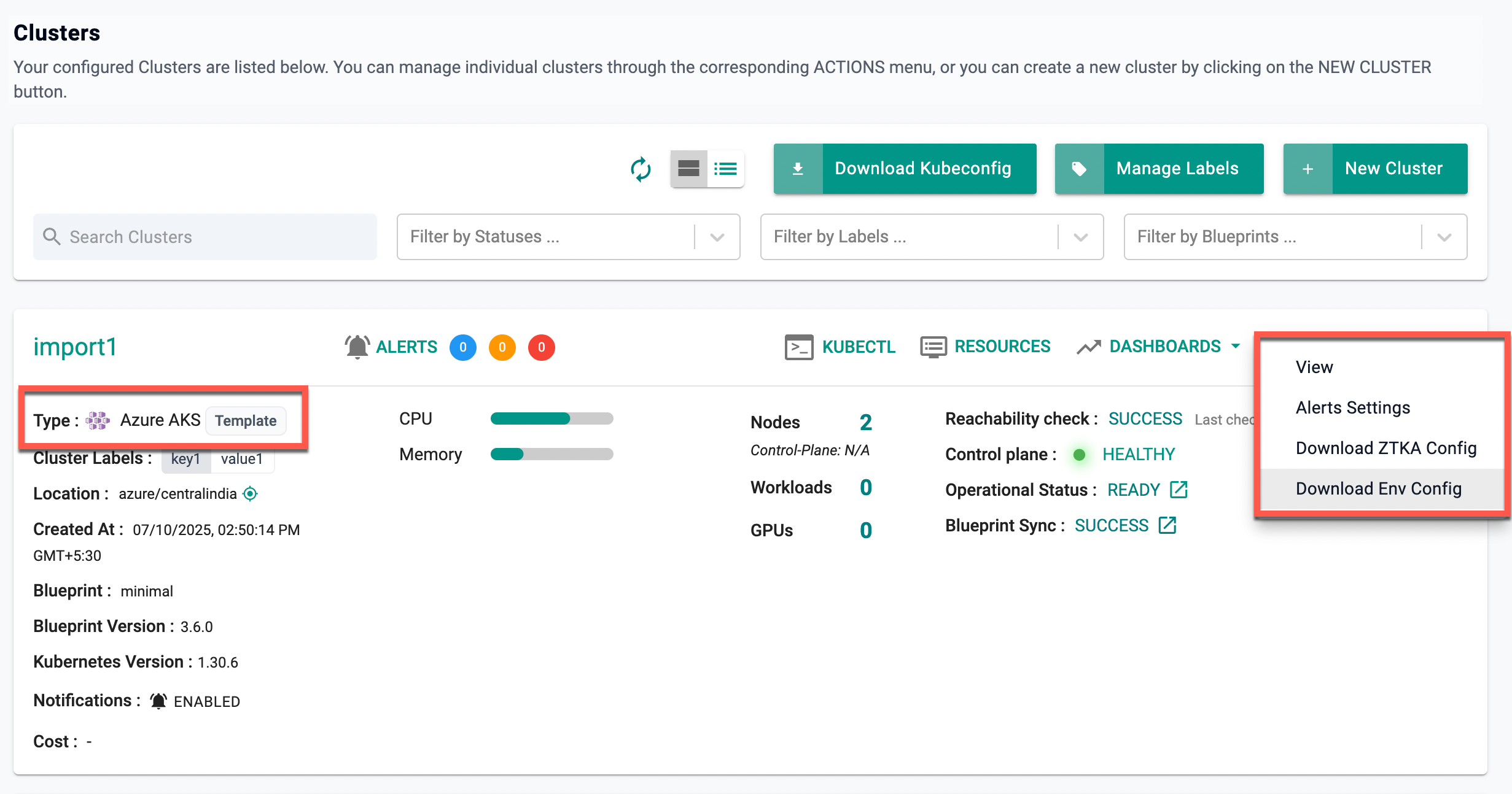Template-Based Cluster Dashboard