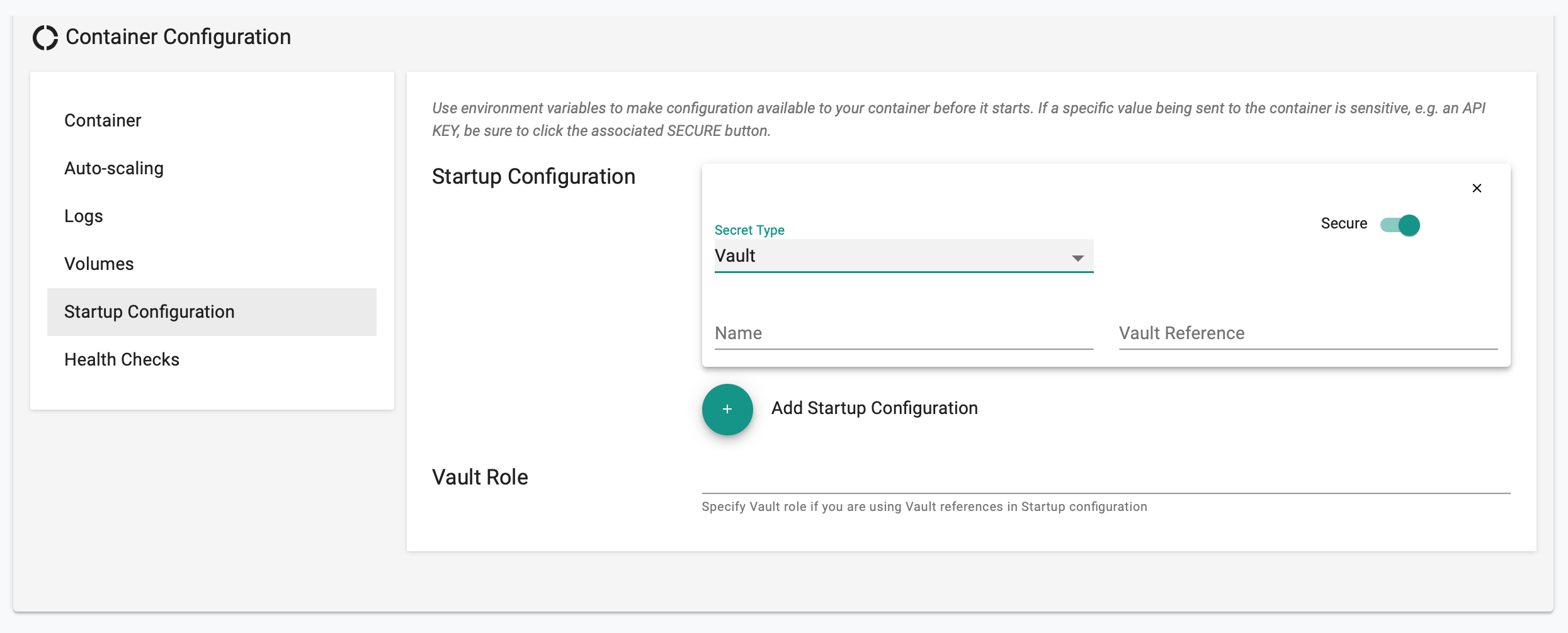 Vault in Workload Wizard