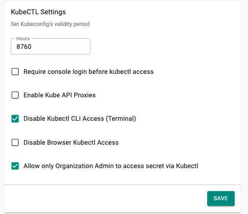 KubeCTL settings