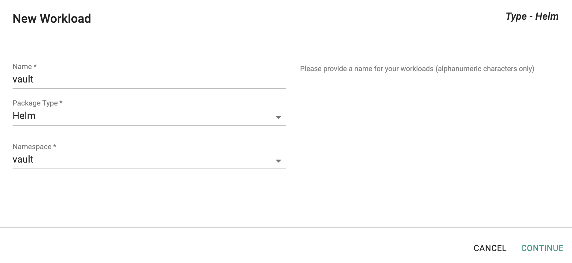 Create Vault Workload