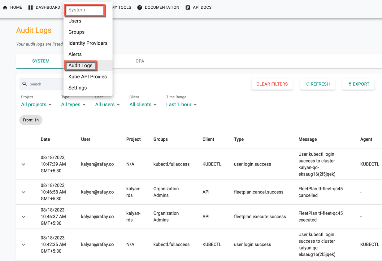 Audit Logs Console