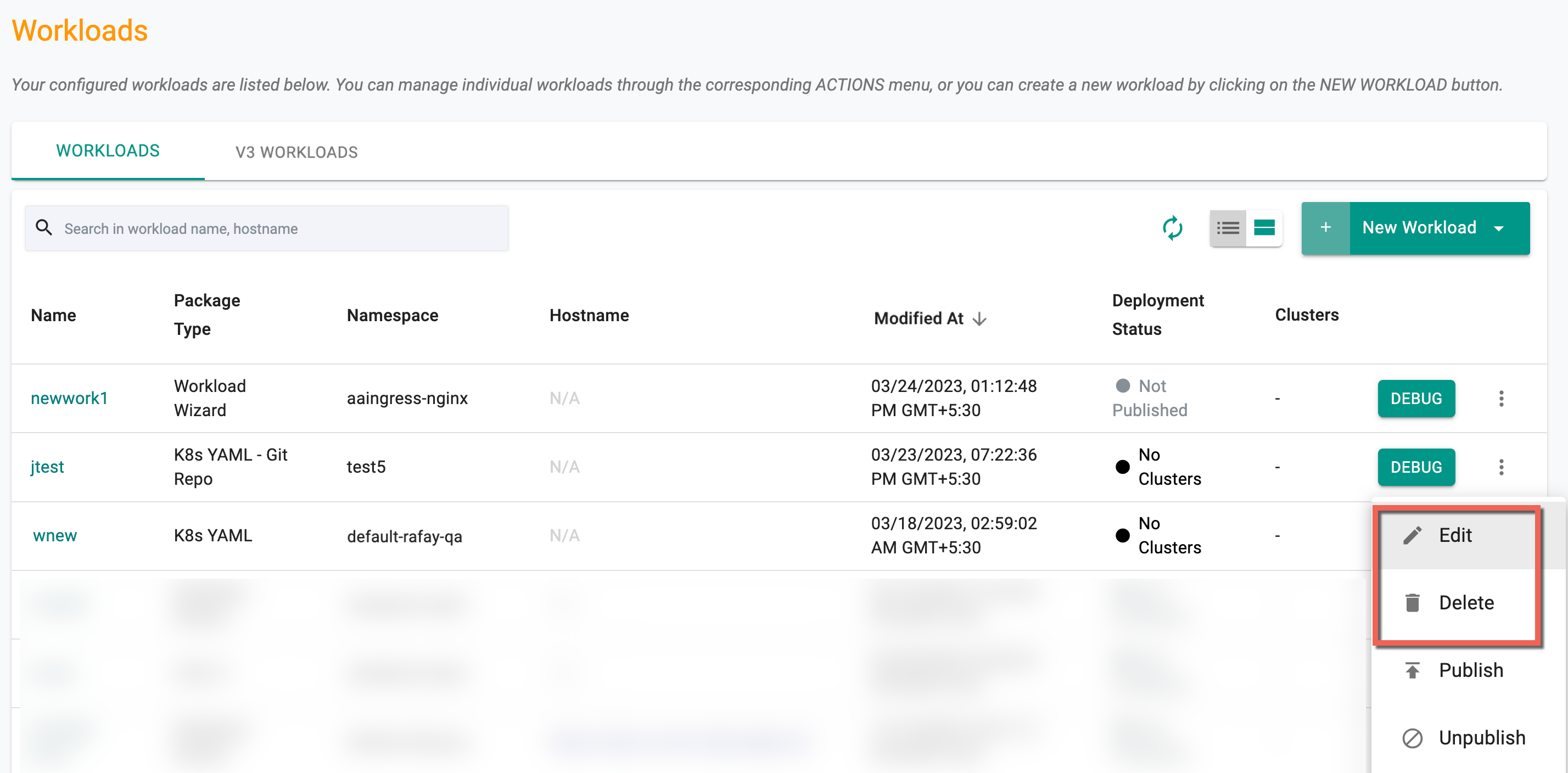 Debug YAML Workload
