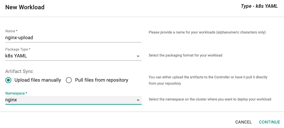 Create YAML Workload