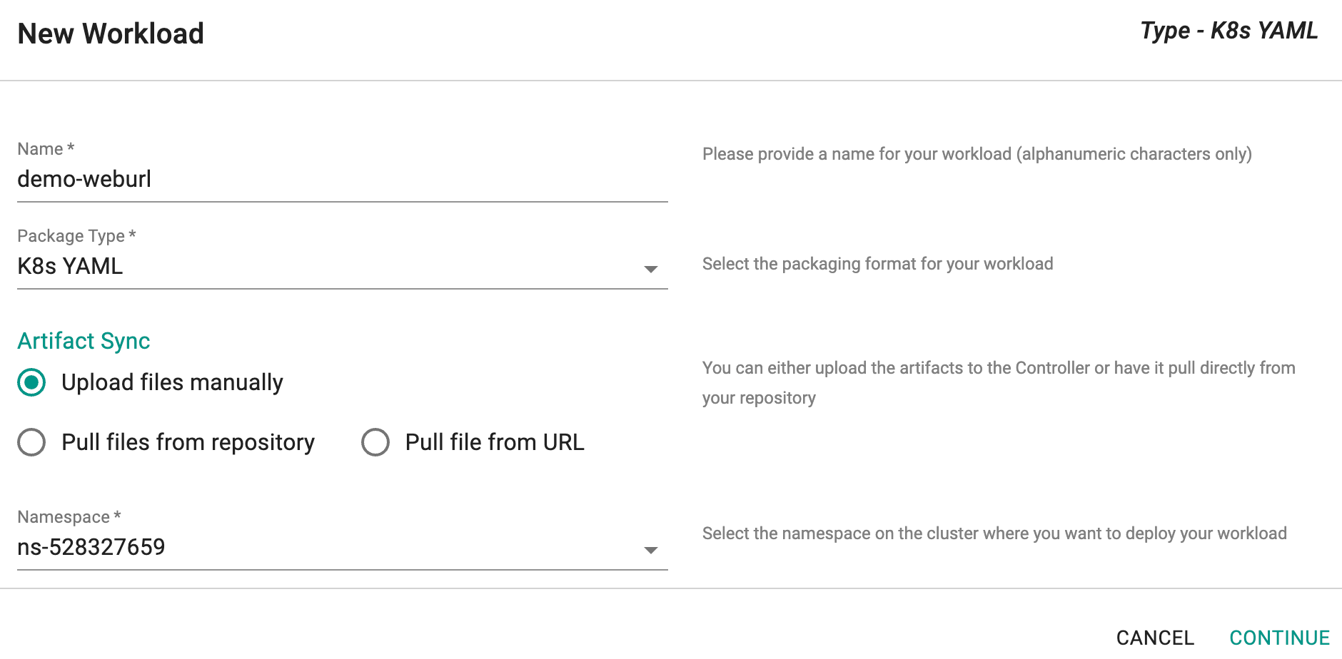 Create YAML Workload